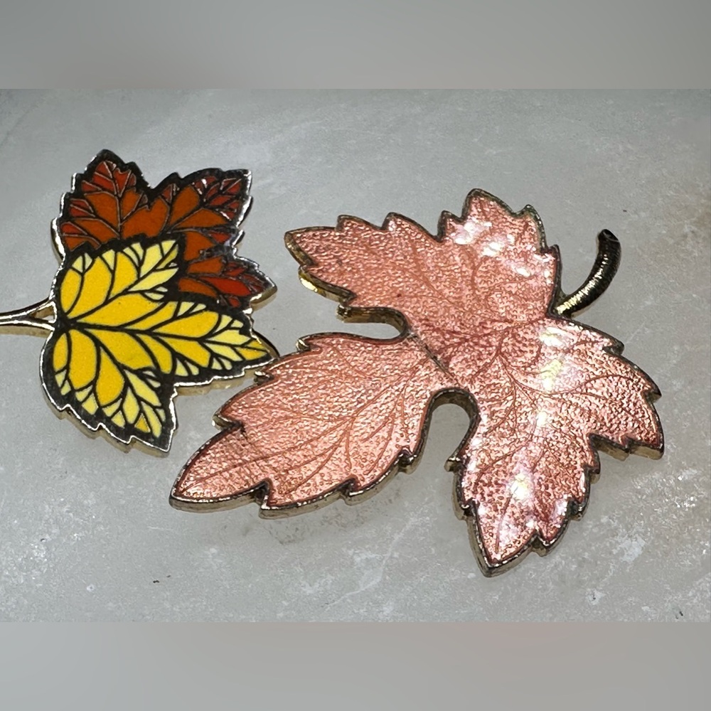 Fall Leaves Pins Enamel on Metal Set of 2